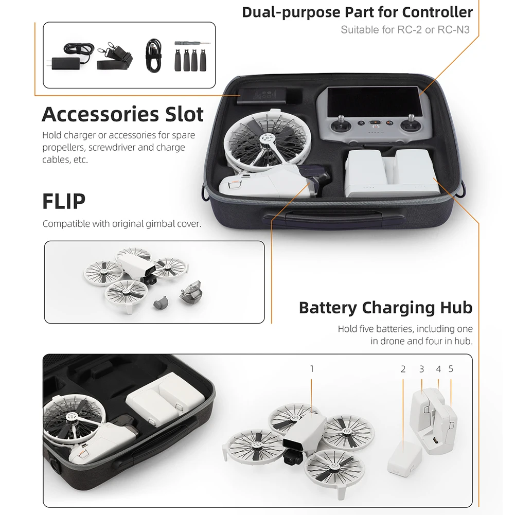 Sac de rangement portable Voyage initié Sac de rangement Sac à main pour DJI Flip Drone RC 2/RC-N3 et 24.com