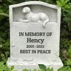 Upright Pet Headstone for Dog, Personalized Dog Memorial Stone Resin Dog Statue Figurine Dog Garden Stone Pet Gravestone for Dog