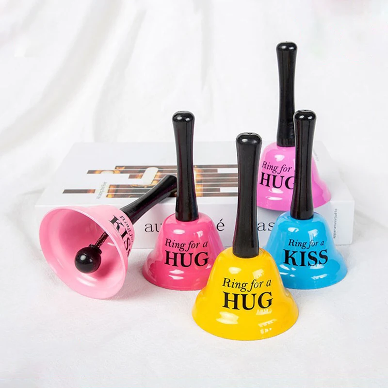 Handheld Red Funny Bell Ring Creative Manual Sex Kiss Hand Metal Bell Toy For Adult Valentine Party Bar Desktop Supplies