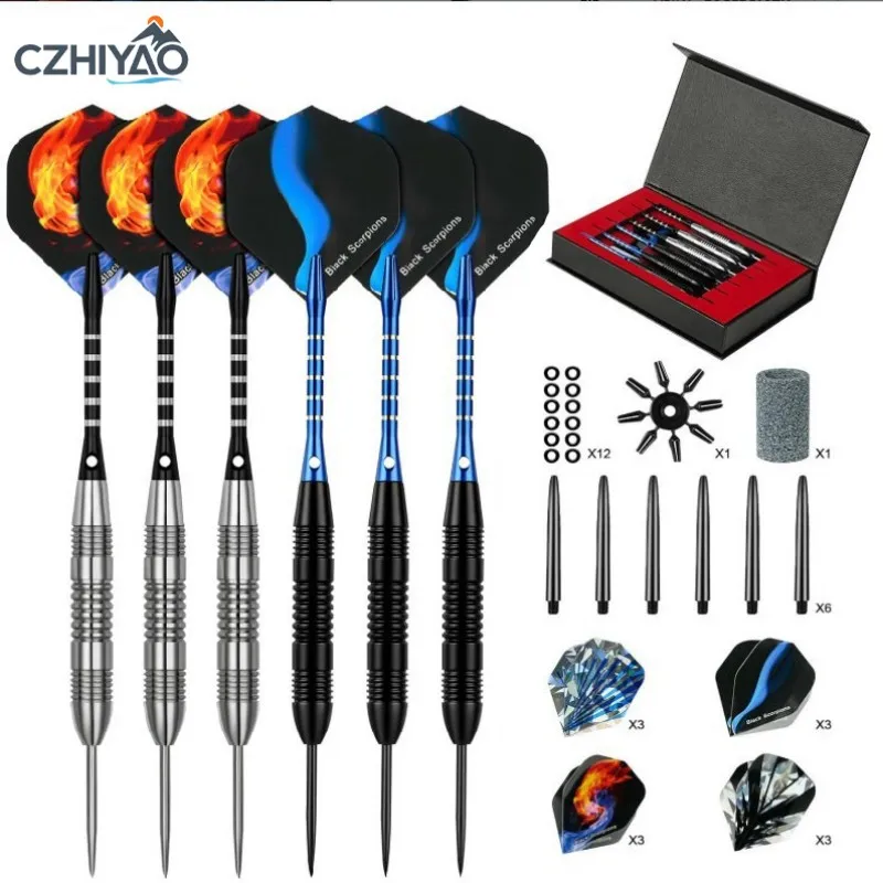 czhiyao-ensemble-de-6-flechettes-a-pointe-en-acier-avec-poignee-moletee-kit-d'accessoires-complet-avec-etui-de-transport-accessoire-d'entrainement-de-flechettes-d'interieur