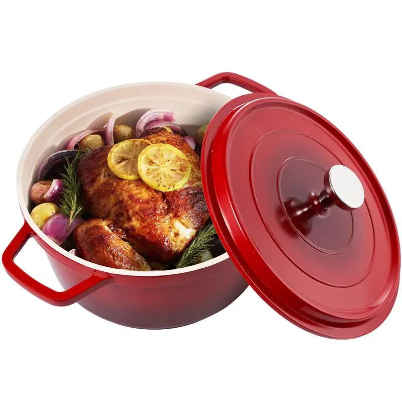 

Lightweight 2.5 Qt Cast Aluminum Pot with Lid, Nonstick Enameled Dutch Oven for Baking, Compatible with All Cooktops,