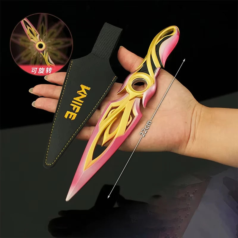 

22cm Valorant Mystbloom Kunai Bearings Rotatable Weapon Model with Holster All Metal Unedged Knife Toy Sword Collections Gifts