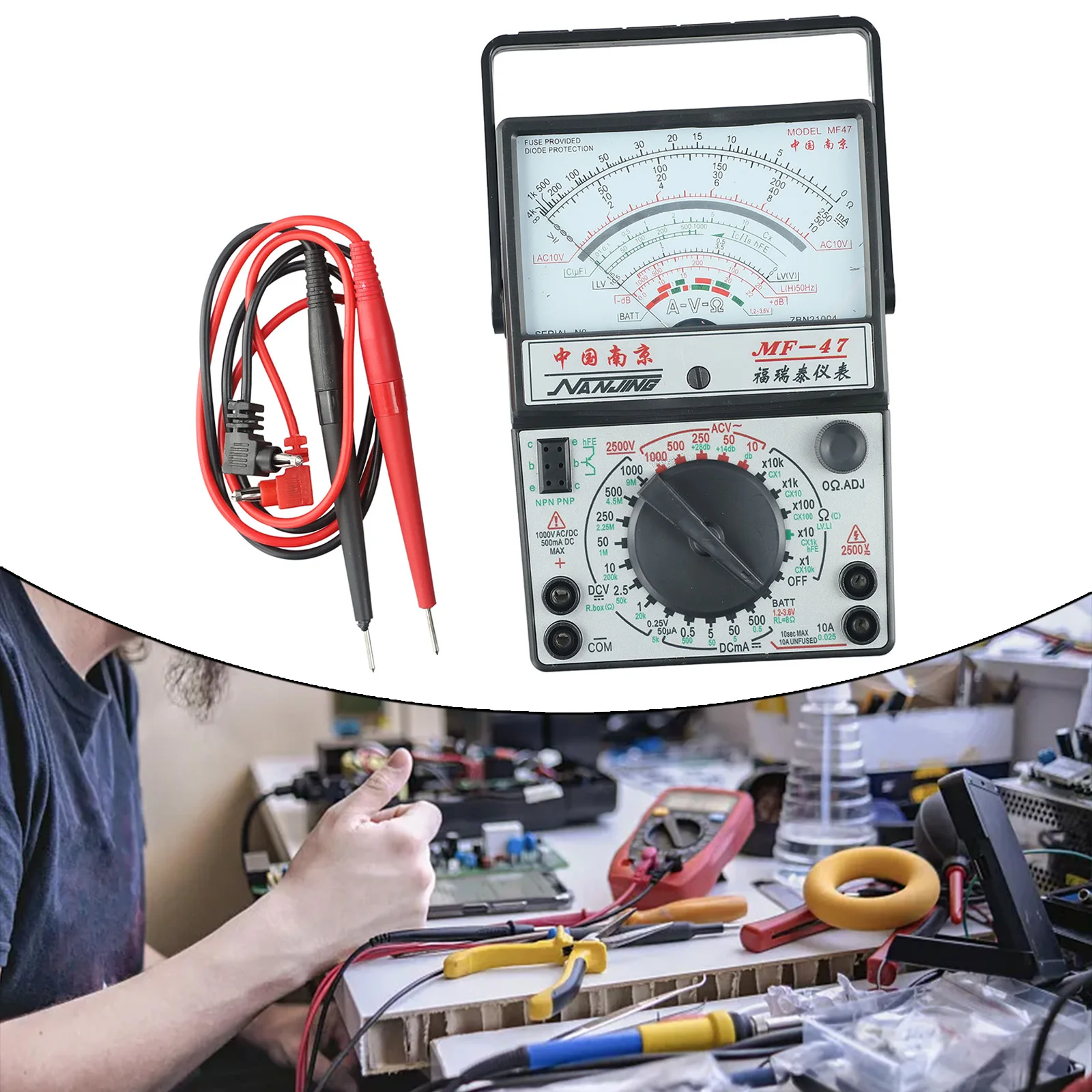 MF-47 Analog Multimeter Voltmeter Ammeter Ohmmeter For Battery Tester For Factory School Lab Home Hobby Electrical Measurement T