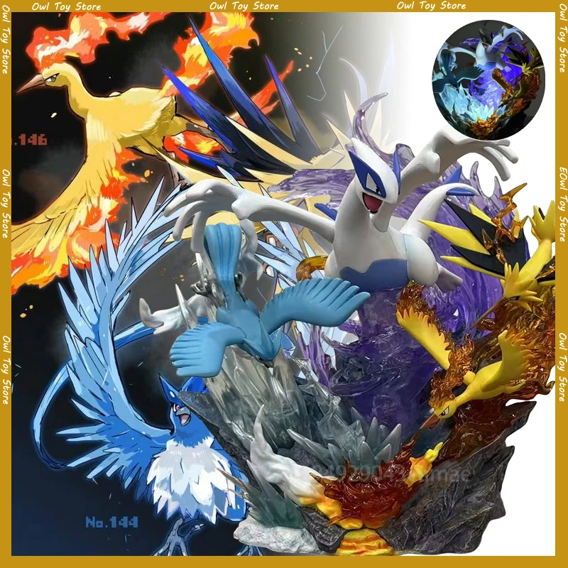 

New Pokemon figure Lugia legendary bird Moltres Articuno Anime Figure 35cm with light Room Decoration Christmas Toys Kids Gifts