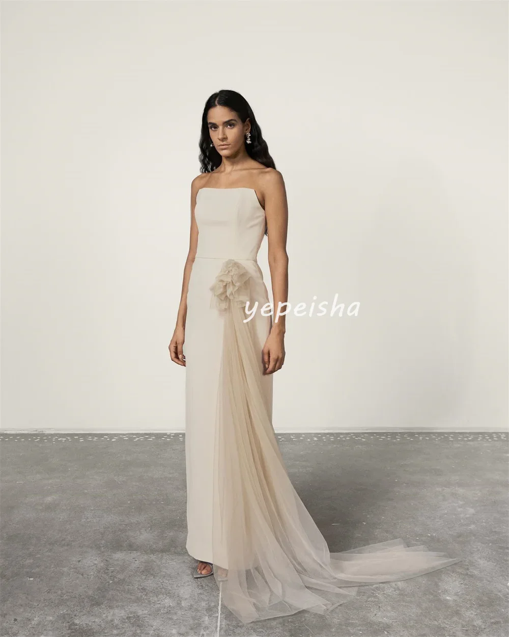 Customized Classic High Quality Jersey Pleat Ruched Straight Strapless Long Dresses Bespoke Occasion Dresses Modern Style