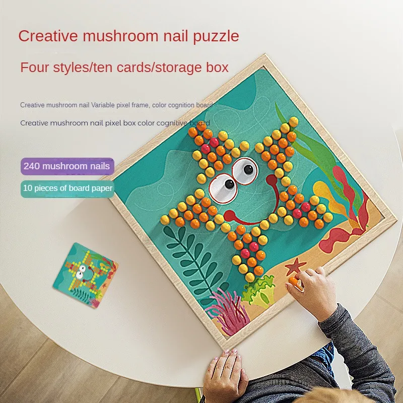 

Kids Pegboard Toy Wooden Mashroom Nails Marine Garden Forest Farm Children Early Education Puzzle Board Color Recognition