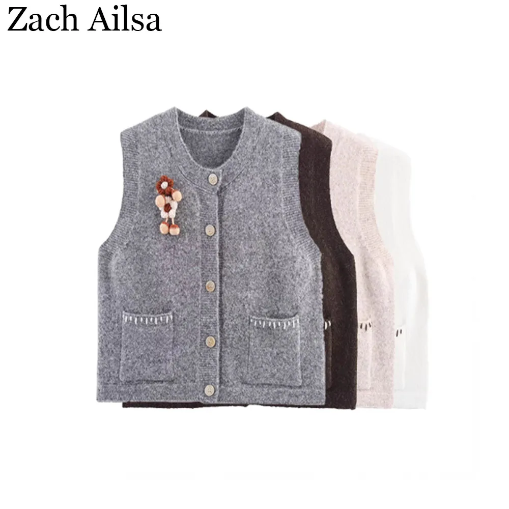 

Осенняя новая женская одежда, модный темпераментный простой и универсальный вязаный жилет с цветочным принтом