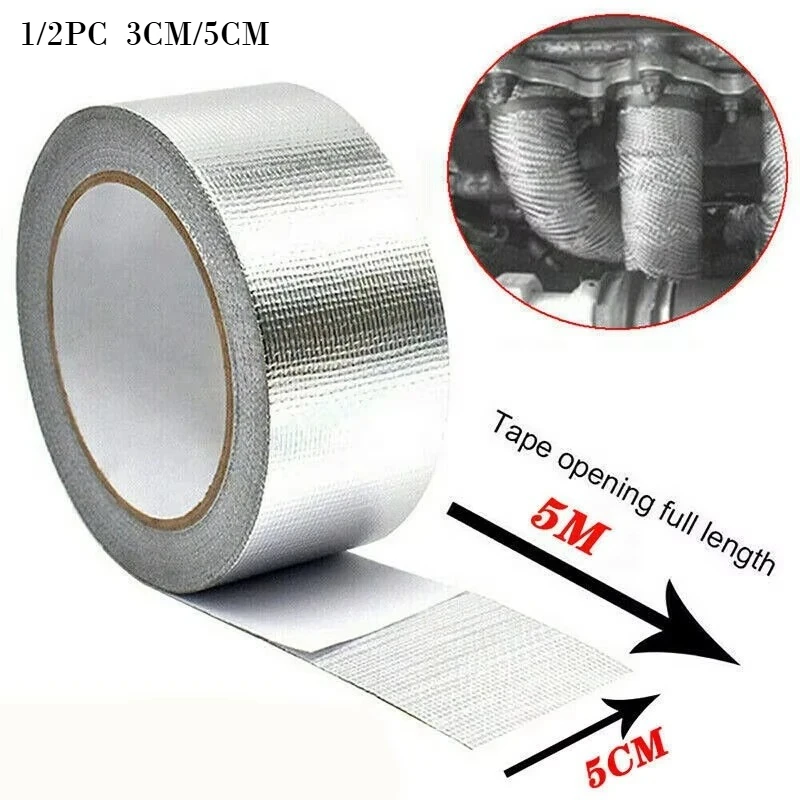 1/2PC 3CM/5CM Silver Exhaust Pipe Insulation Tape - High Temperature Heat Resistant Bandage for Manifold Downpipe Adhesive Tape