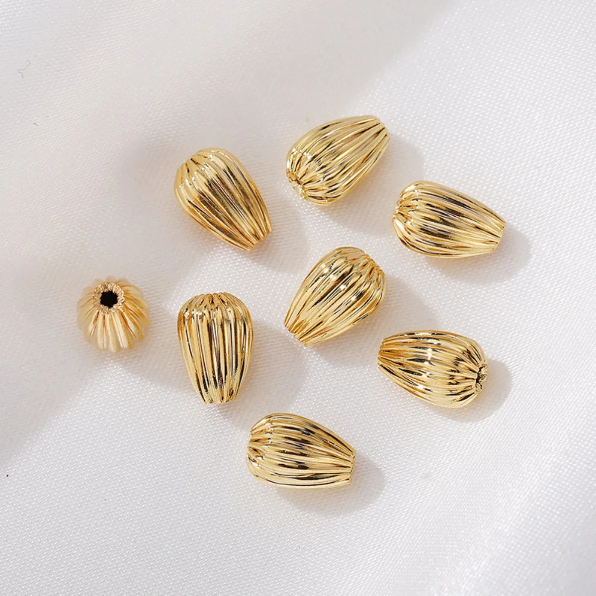 14K Gold Plated Color Retention Striped Teardrop Spacer Loose Beads DIY Bracelet Necklace Jewelry Findings