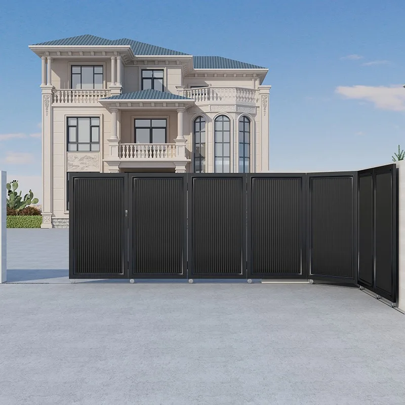 

High End Intelligent Electric Aluminum Art Sliding Turning Door For Courtyard Outdoor Villa Wall Garage Entrance Security Modern