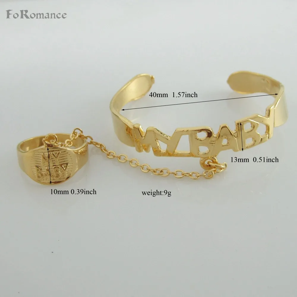 CHILD BABY BANGLE WORD MY GIRL MY BOY MY BABY HOLLOW YELLOW GOLD COLOR OPENED WITH ADJUSTABLE MATCHING RING GREAT GIFT