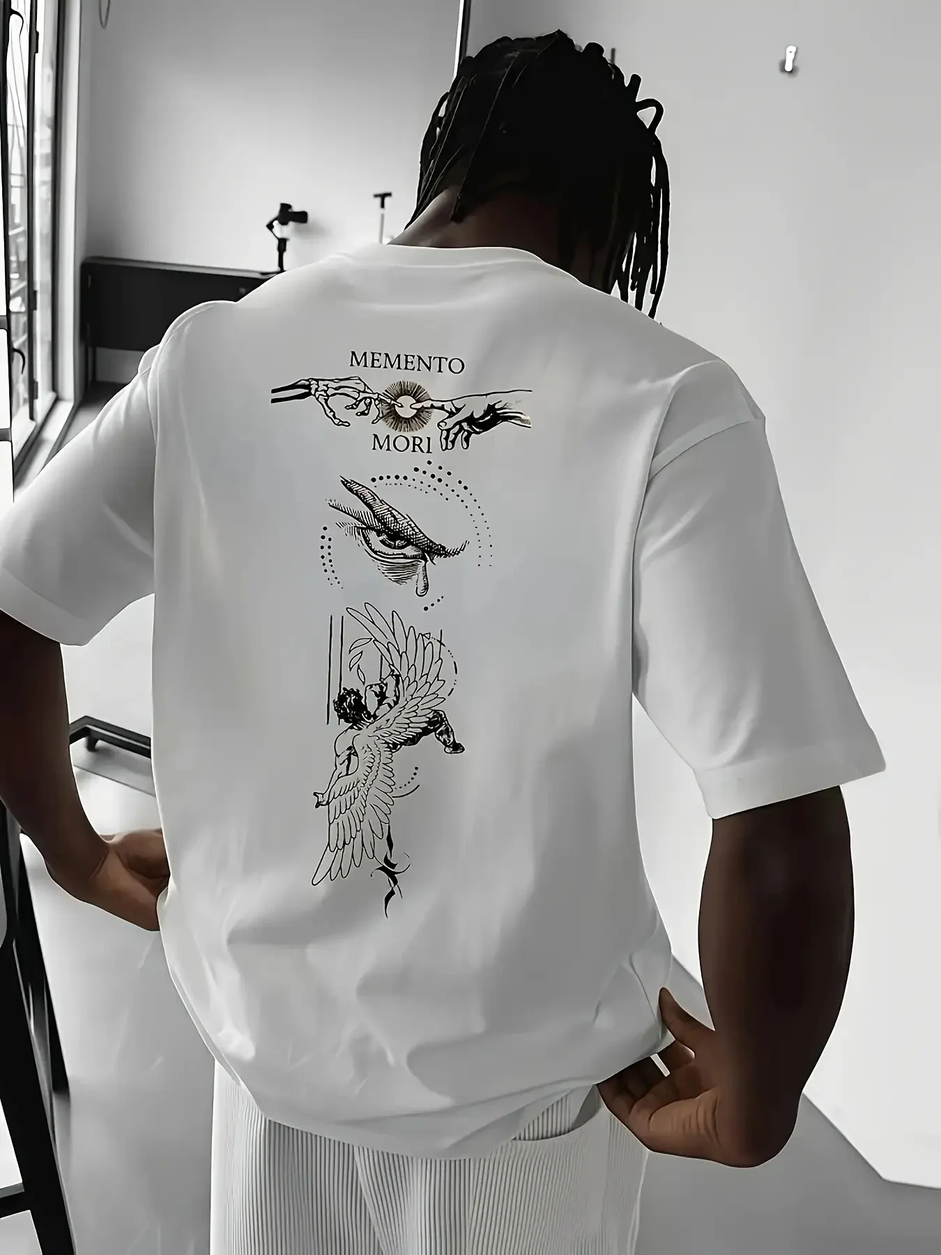 Divine Hand and Angel Sketch Print on Premium Soft 100% Cotton Mens T shirt Perfect for Summer Streetwear and Dark Aesthetic