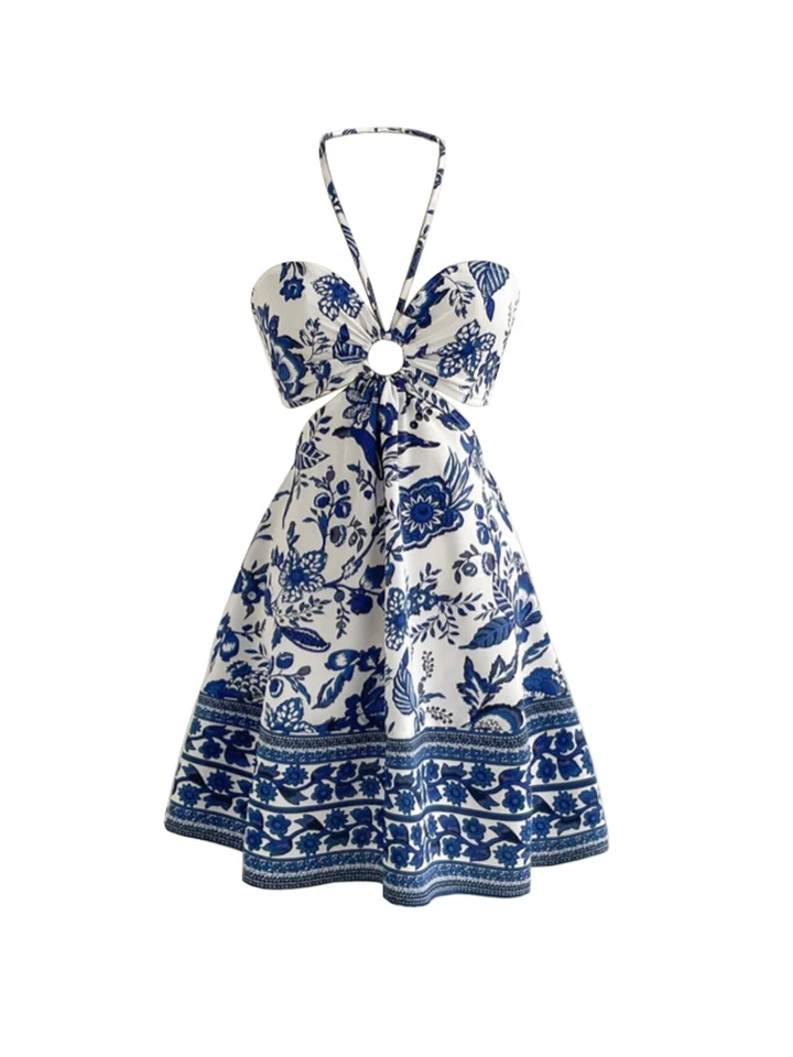 Vestido de mujer con estampado floral romántico, cuello halter, sexy y moderno, fácil de crear un estilo perezoso y elegante para vacaciones 5
