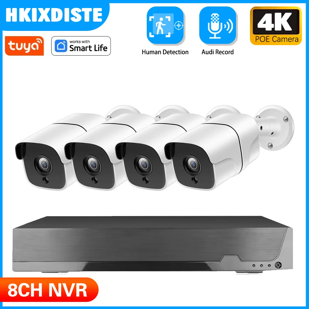 

TUYA SmartLife 8CH POE NVR Kit 4K Ai Human Detect Security Camera Audio Record IP66 Waterproof Video Surveillance Camera Set