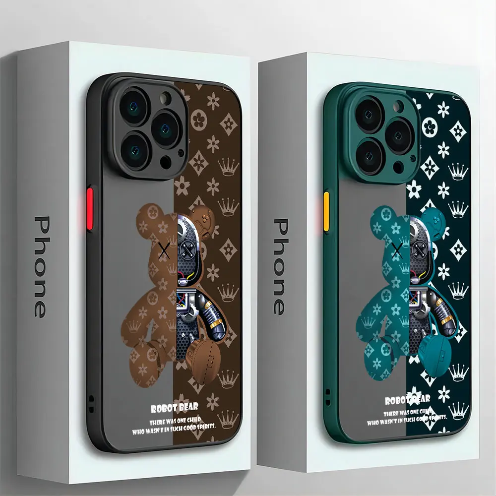 

Cartoon Robot Bear Phone Case For Samsung S23 S22 S21 S20 S10 FE Note20 Note10 Plus Ultra Lite 5G Matte Transparent Cover