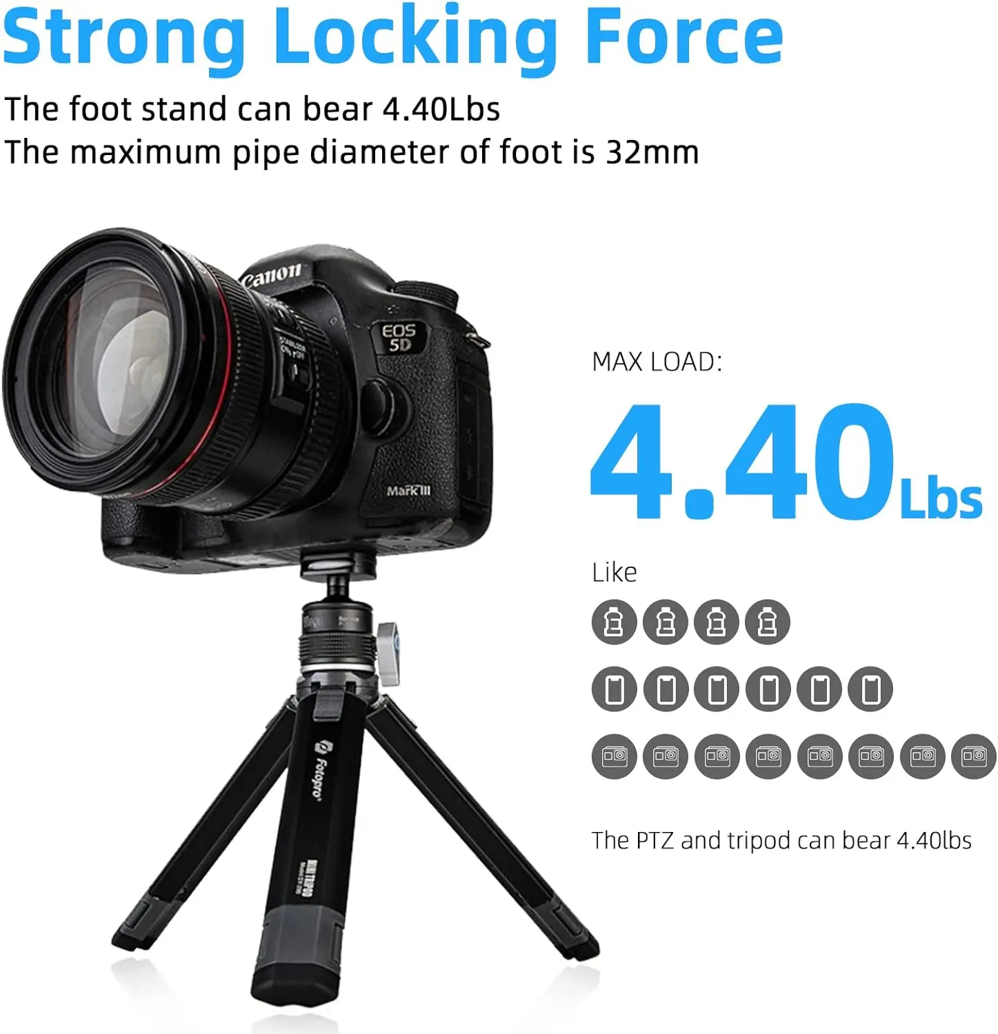 Fotopro SY-390 Desktop Mini Tripod Aluminum Alloy Compact Ball Head 1/4' Screw Universal Mount for Phone DSLR Camera