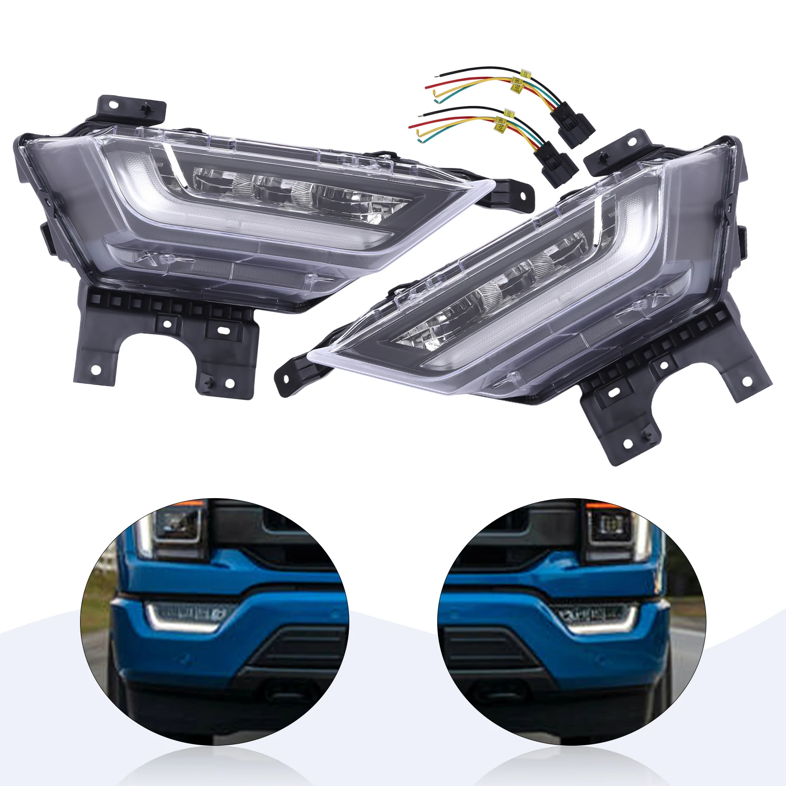 

[1 Pair] Left + Right Side Full LED Fog Light Daytime Light Fog Lamp For 2021 2022 Ford F150 ML3Z15200B ML3Z15200C ML3Z15201B