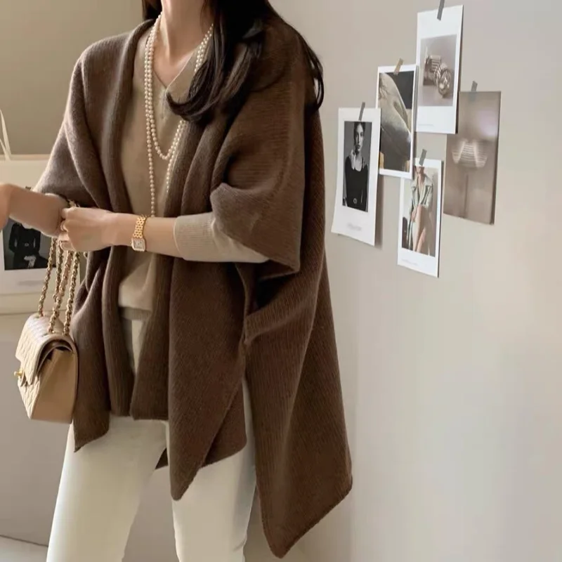 Women Spring Autumn New Style Loose Lazy Style Knitted Shirt Design Sense Layering Stylish Unique Shawl Sweater Coat