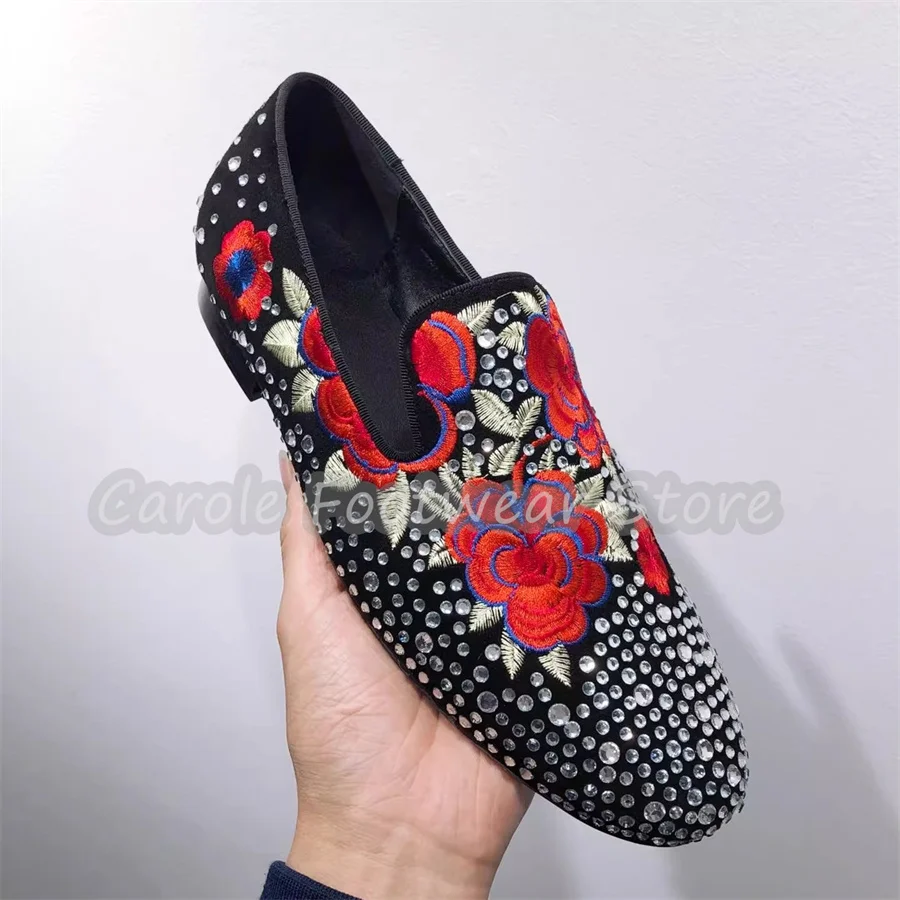 

Fashion Mixed Color Embroidery Loafers for Men Rhinestone Design Male Wedding Business Dress Shoes Outside Casual Derby Shoes