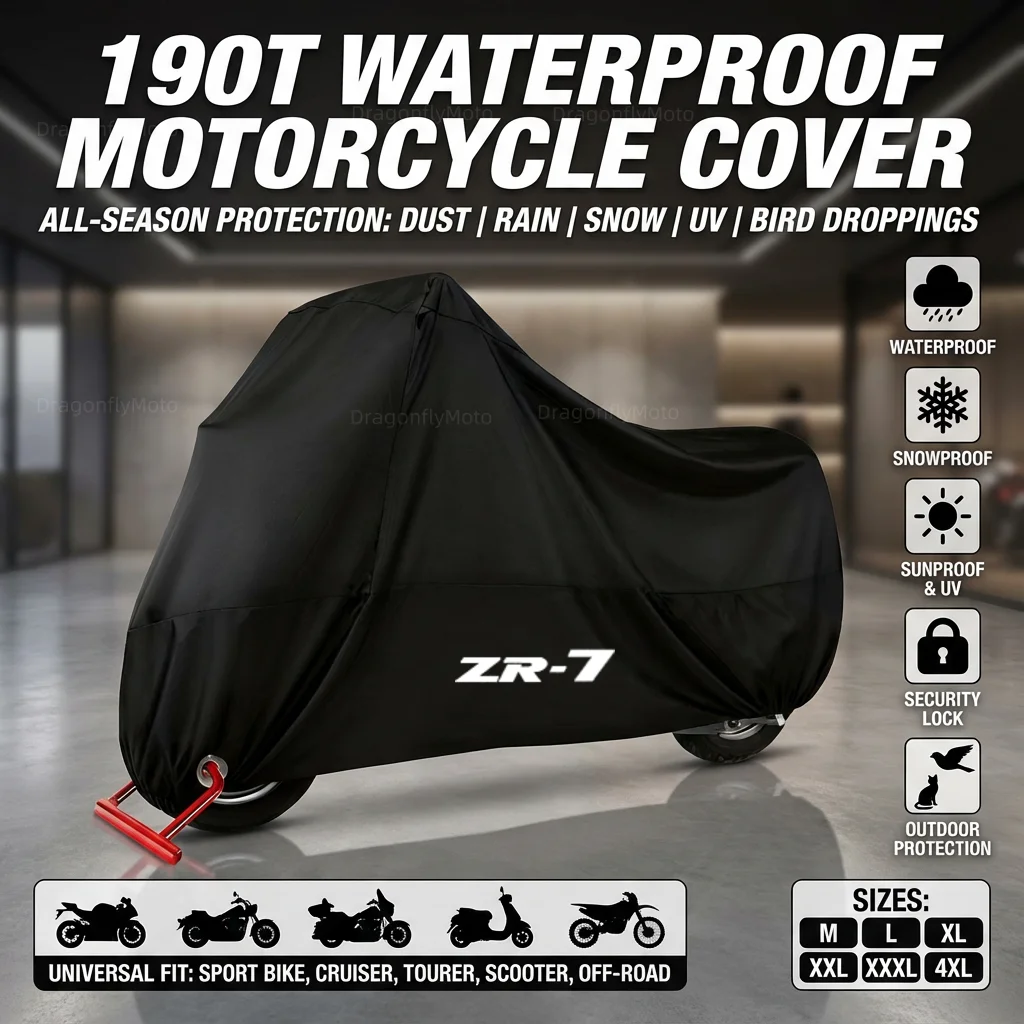 

For Kawasaki ZR-7 / S ZR7 ZR7S 1999-2003 190T Waterproof Motorcycle Covers Motors Dust Rain Snow UV Protector Cover Outdoor