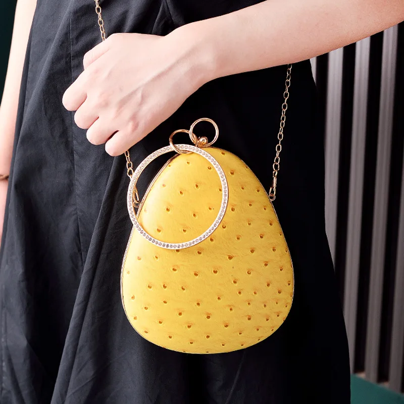 Yellow PU Leather Handbags Female Cute Strawberry Shape Chain Shoulder Bags Luxury Evening Party Clutch Purse Bolsas De Mujer