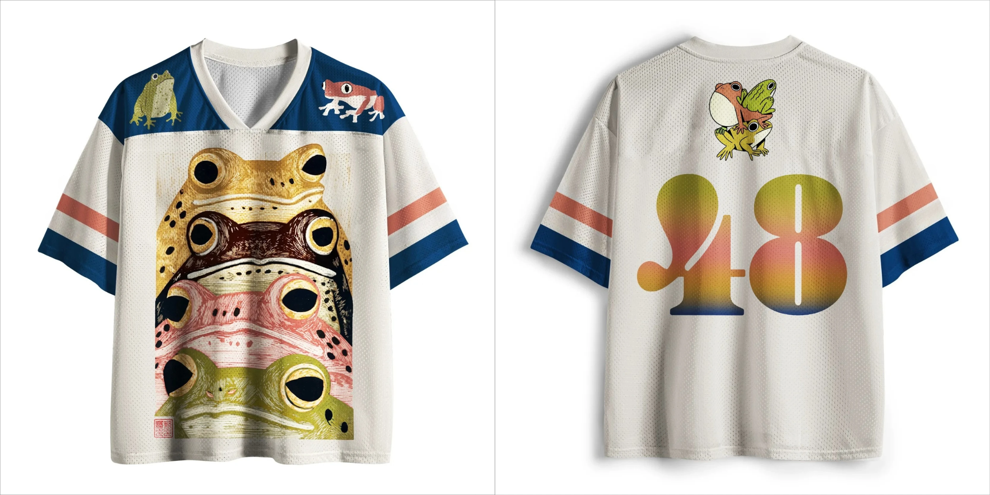 2026 Sommer Neu Japanischer Spaß-Frosch Outdoor Freizeit Sport V-Ausschnitt Kurzarm 3D-Druck T-Shirt Mode Y2K Lockerer Oberteil – Detail 2