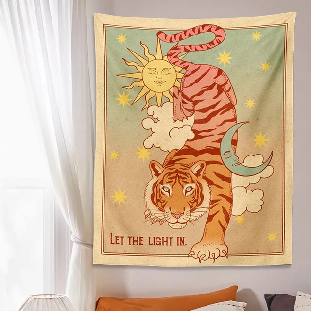 Vintage Tarot Tapestry Wall Hanging Tiger Sun Moon star Wall Art Tapestries Bohemian Psychedelic Witchcraft Home Decor Wall Art AliExpress