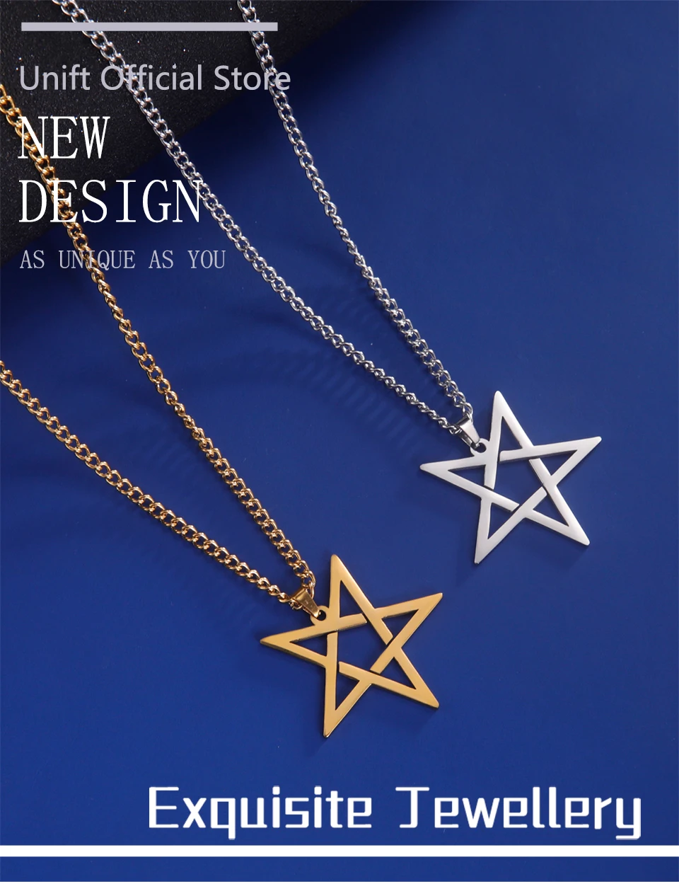 Unift Inverted Pentagram Satanic Necklace for Men  Stainless Steel Long Neck Chain Goth Gothic Occult Wicca Pentacle Jewelry