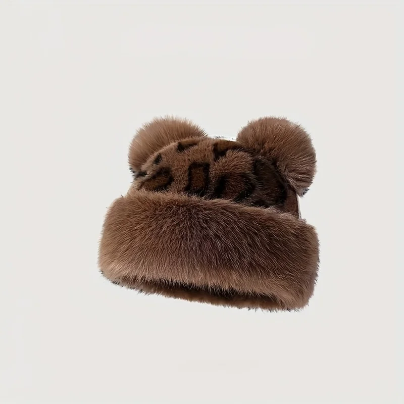Women's Plush Fake Fur Hat with Bear Ears for Winter Warmth and Fashion. Winter Hat