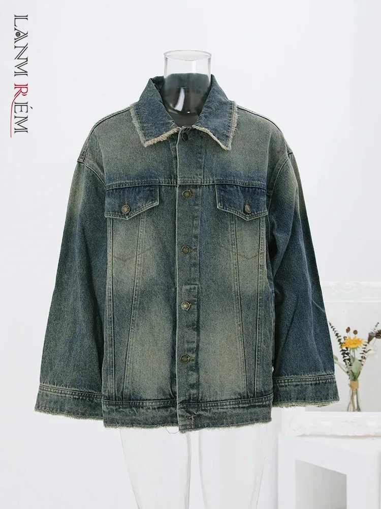 

LANMREM Streetwear Denim Jackets Women Lapel Pockets Design Single Breasted Coat Vintage 2024 Autumn New Clothing 32C1063