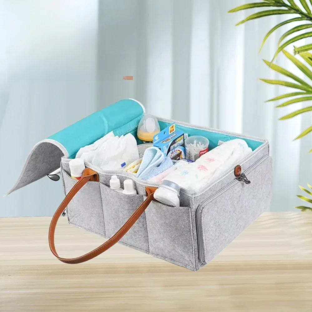 

New Felt Diaper Storage Bag Large Capacity Portable Nursery Organizer Large Pocket Mommy Bag Nursery