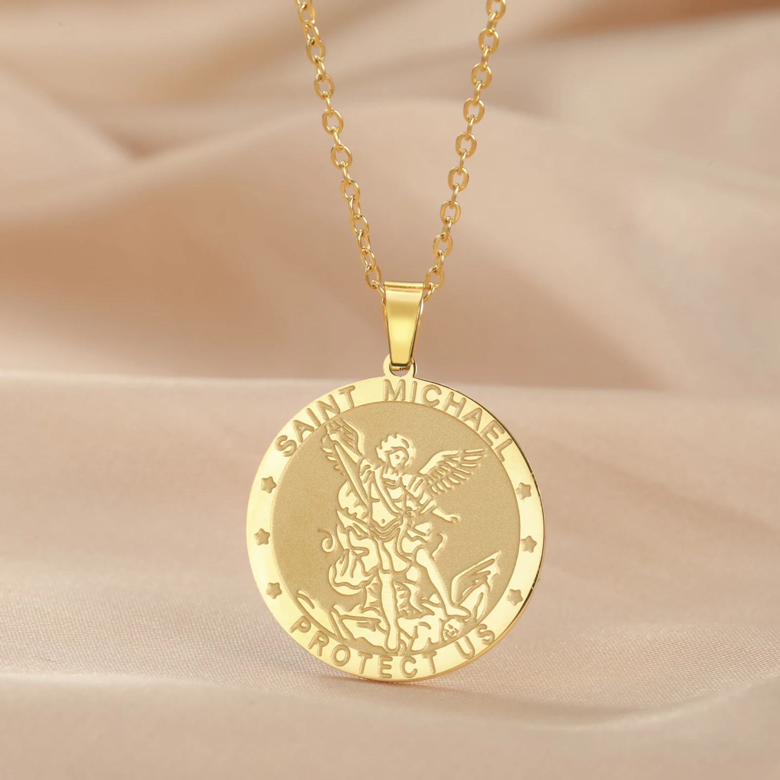 على الوجهين سانت مايكل الصليب قلادة قلادة خمر النساء الفولاذ المقاوم للصدأ المختنق الجارديان رئيس الملائكة حماية لنا المجوهرات #1