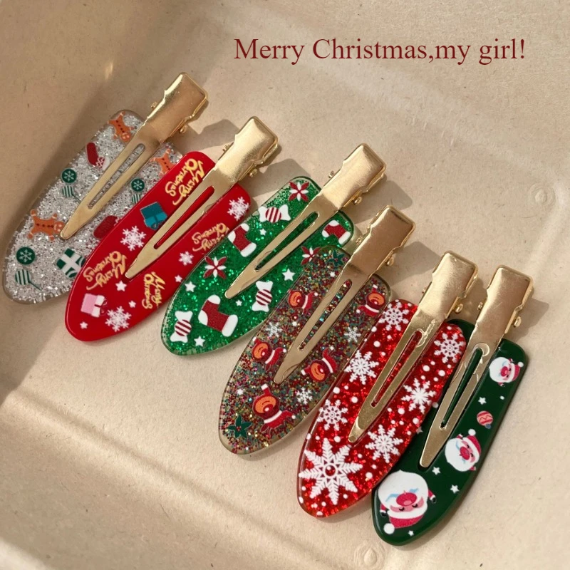 6pcs/set New Fashion Colorful Candy Gift Elk Deer Chirstmas Hair Clip Cute Cartoon New Year Festival Side Clips for Girls