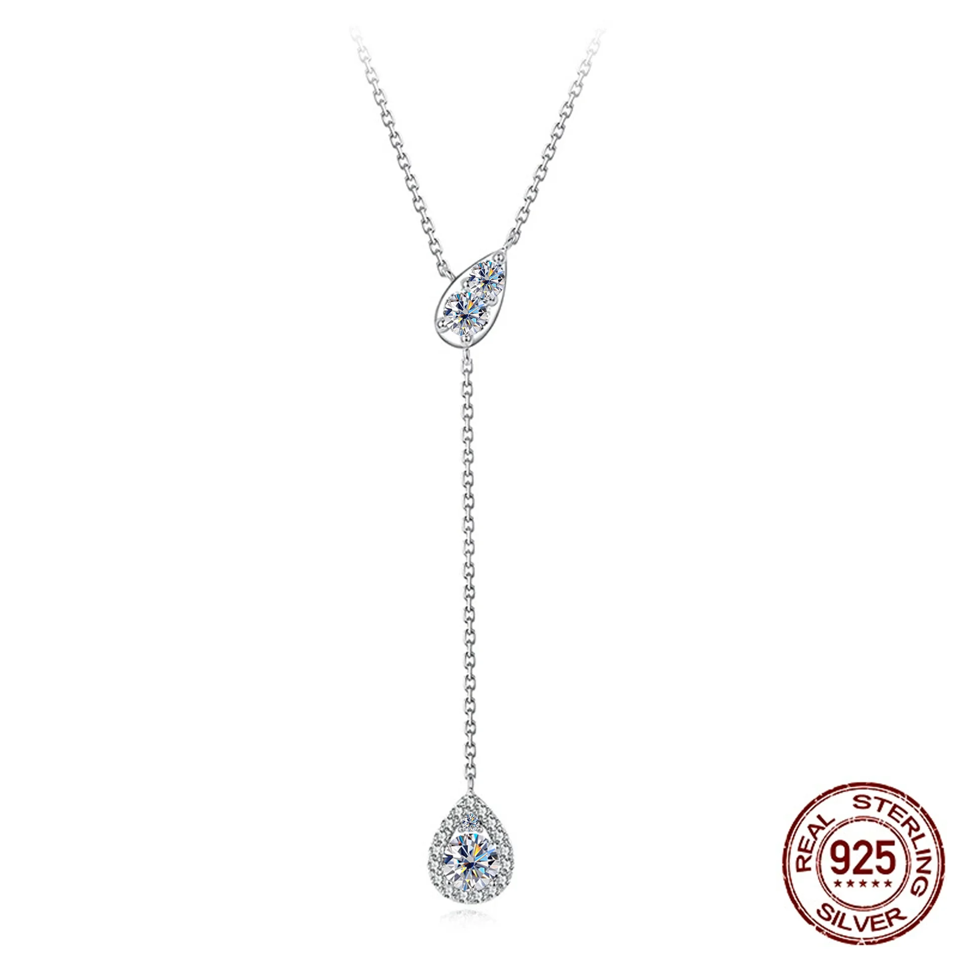 S925 Sterling Silver Moissanite Necklace 0.5 Carat Y-Shaped Luxury Collarbone Necklace for Women