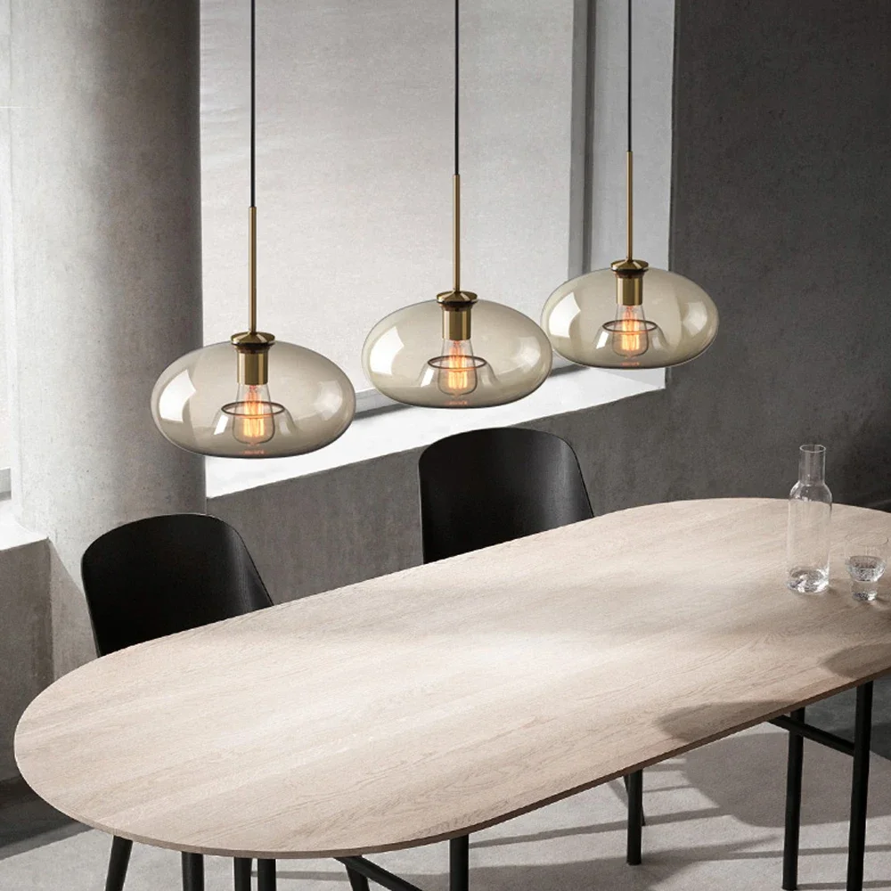 Modern LED Dining Table Bedroom Bedside Glass Lustre Pendant Lamp Industrial Indoor Lighting Decor Fixture Loft  Hanging Light