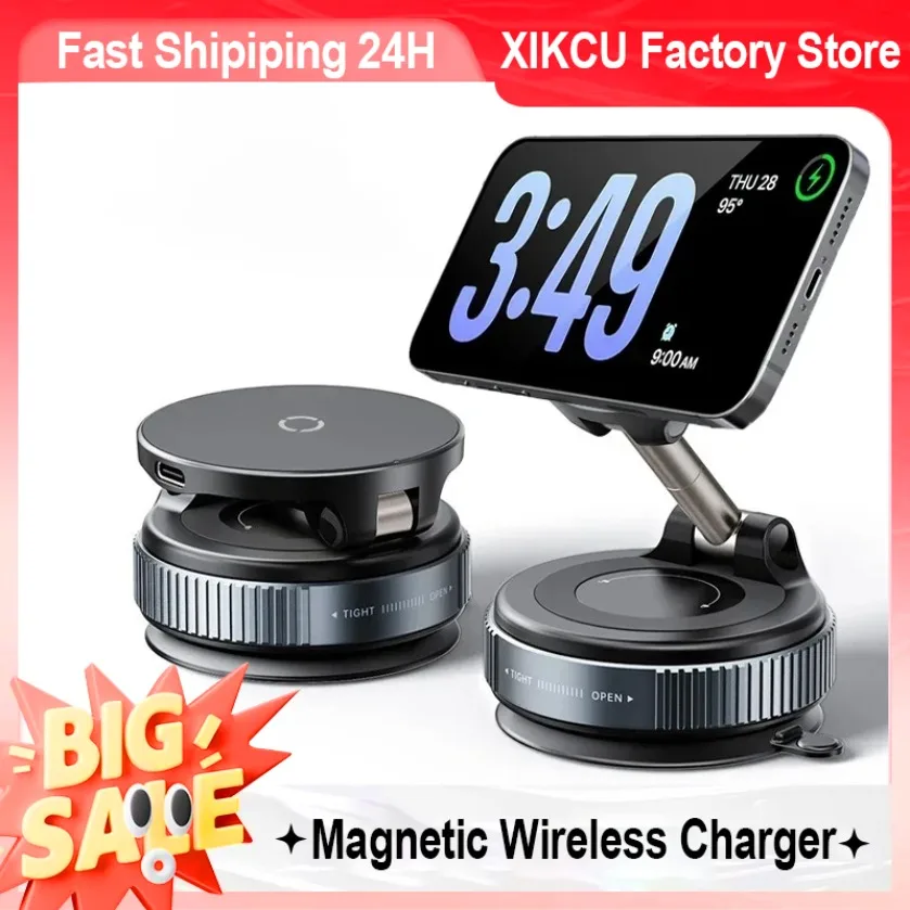 

360 ° Вращающееся автомобильное магнитное беспроводное зарядное устройство, держатель для телефона и подставка для вакуумной присоски для iPhone 17-12, док-станция для быстрой зарядки