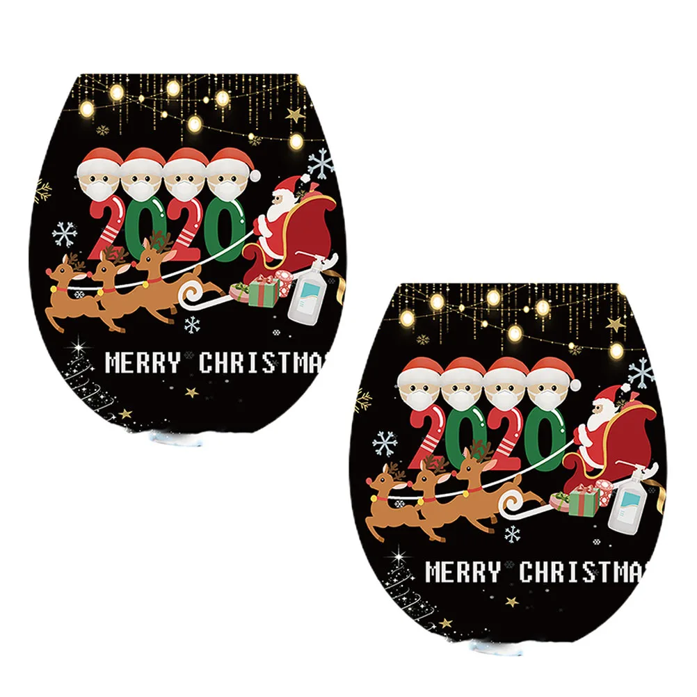 

2Pcs Toilet Sticker for Christmas PVC Self-Adhesive Wall Decal Lovely Pattern Quick Install Holiday Decoration Xmas Stickers