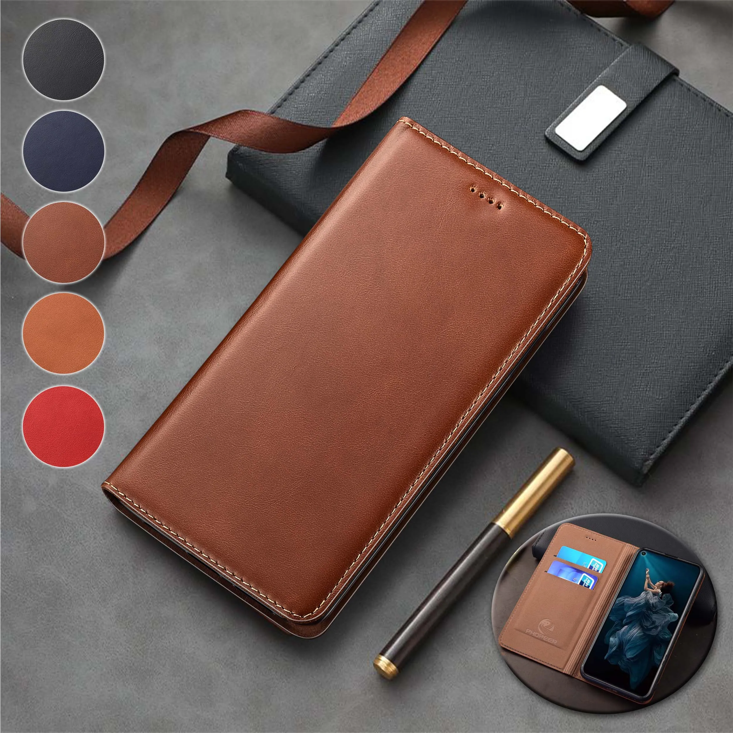 

For Realme 11 12 13 14 14T 15 4G 5G Pro Plus Wax drop Pattern Genuine Leather Wallet Flip Phone Cover Case Cowhide Scratch-Proof