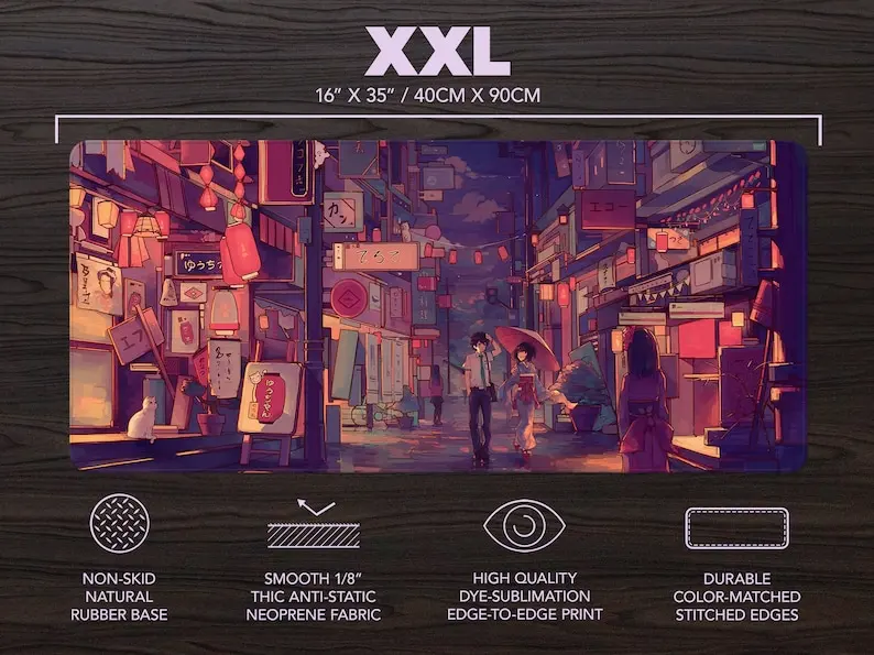 Tokyo Street Bureaumat Japanse Muismat Paars Anime Bureaumat Xl Xxl Gaming Japan Stad Muismat Muismat Bureauaccessoires