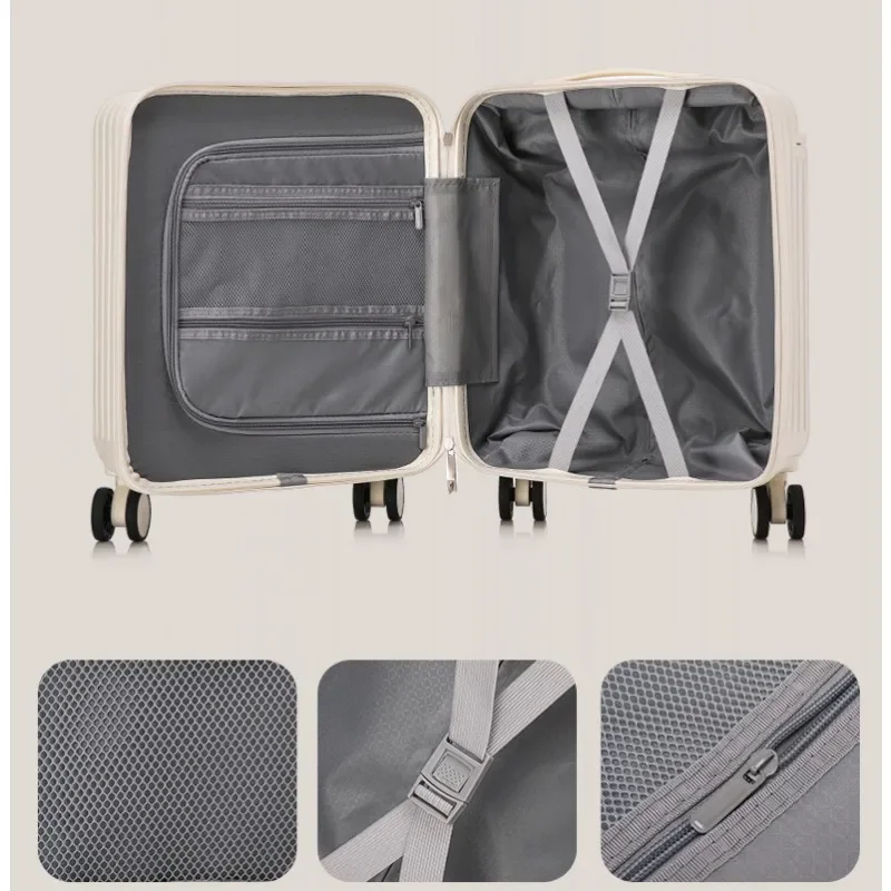กระเป๋าเดินทางแบบกว้างพร้อมที่วางแก้ว USB 18 นิ้วใหม่กระเป๋าเดินทางแบบไม่จํากัดเพศการเดินทางในห้องโดยสารกระเป๋าเดินทางรถเข็นกรณี