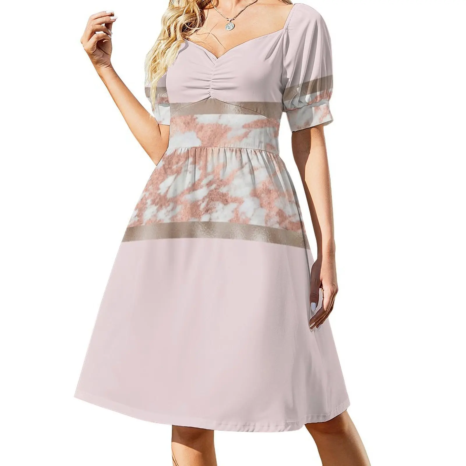 Rose Gold Marble Floral Smock Dress - alternate angle