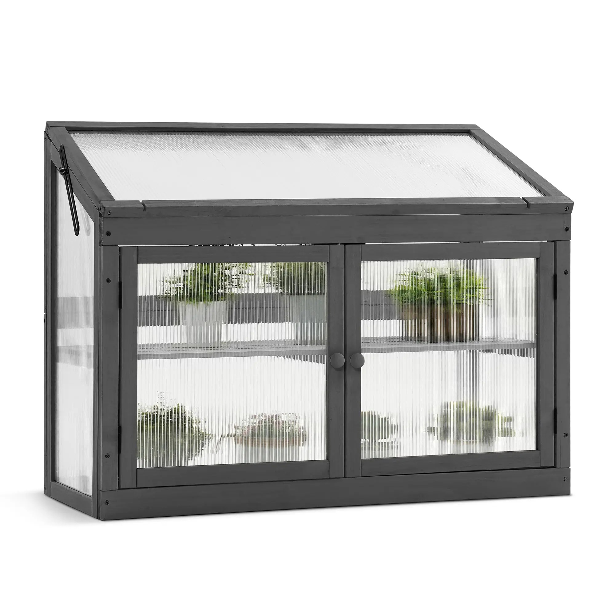 Wooden Cold Frame Garden Greenhouse Flower Planter 0160 (Dark Grey)