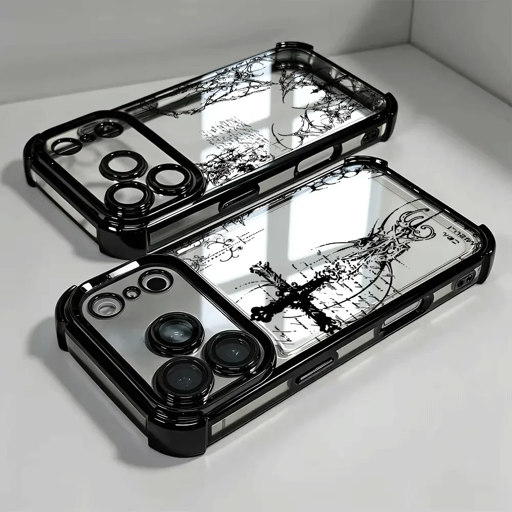 Phone Case For Samsung Galaxy S26 FE S25 Ultra S24 Ultra Plus FE A27 A07 A37 A57 A56 5G Luxury Black Gothic Cross Vine Casing