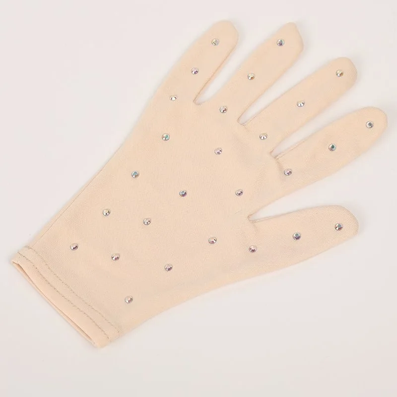 قفازات أداء التزلج على الجليد، قفازات الأطفال، قفازات أداء غير شفافة من حجر الراين للسيدات البالغات #1