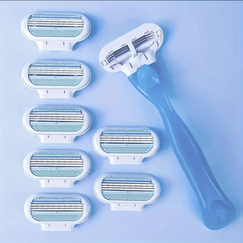 Rasoio di sicurezza da donna a 3 lame in acciaio inossidabile, manuale, per barba, peli del corpo, bikini, ascelle, cosce, rasoio portatile