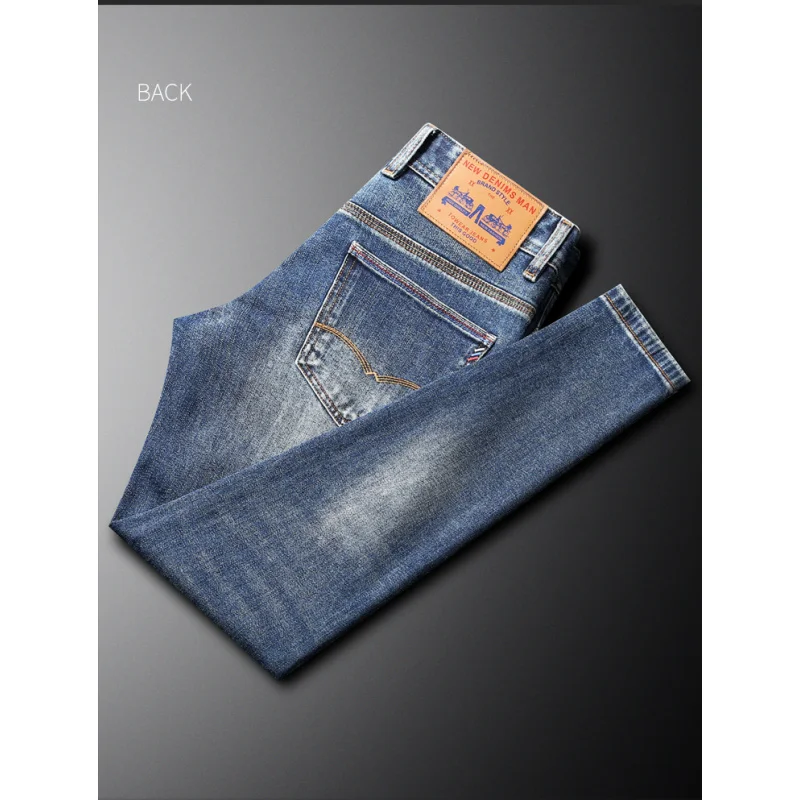 

2025 Light Luxury Trendy American Jeans Men's Autumn Winter High-End and Fashionable Stretch Slim-Fitting Small Stra