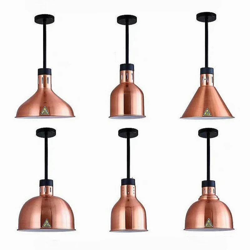 Industrial Style Ceiling Mounted Food Warming Lamp Buffet Supermarket Home Dinning Room Metal Big Lampshade Heating Pendant Lamp