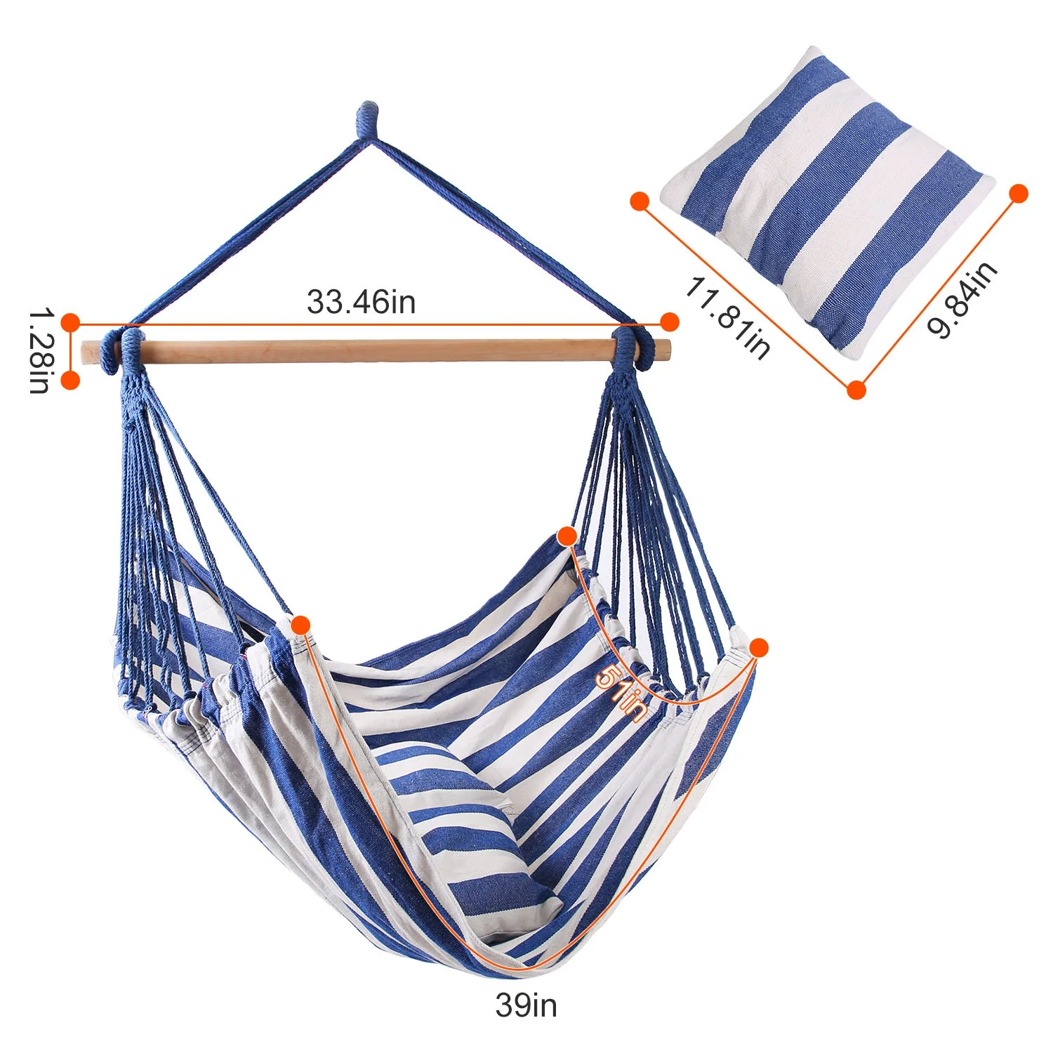Modern 265LBS Load-bearing Portable Camping Hammock Hanging Chair Canvas Patio Swing Seat with 2 Pillows for Outdoor Porch Use