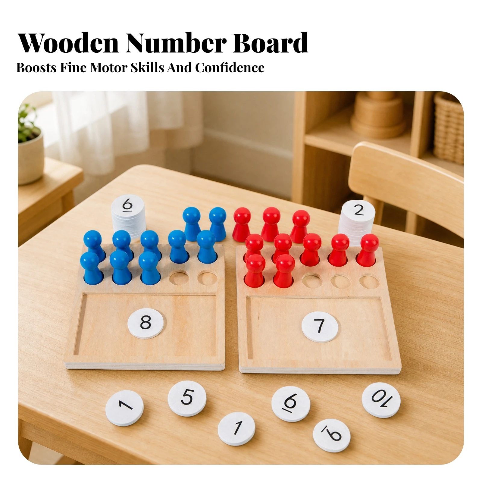 Wooden Early-Learning Arithmetic Board Screen-without Wooden Counting Board with Number Discs Math Manipulatives Tactile Toddler