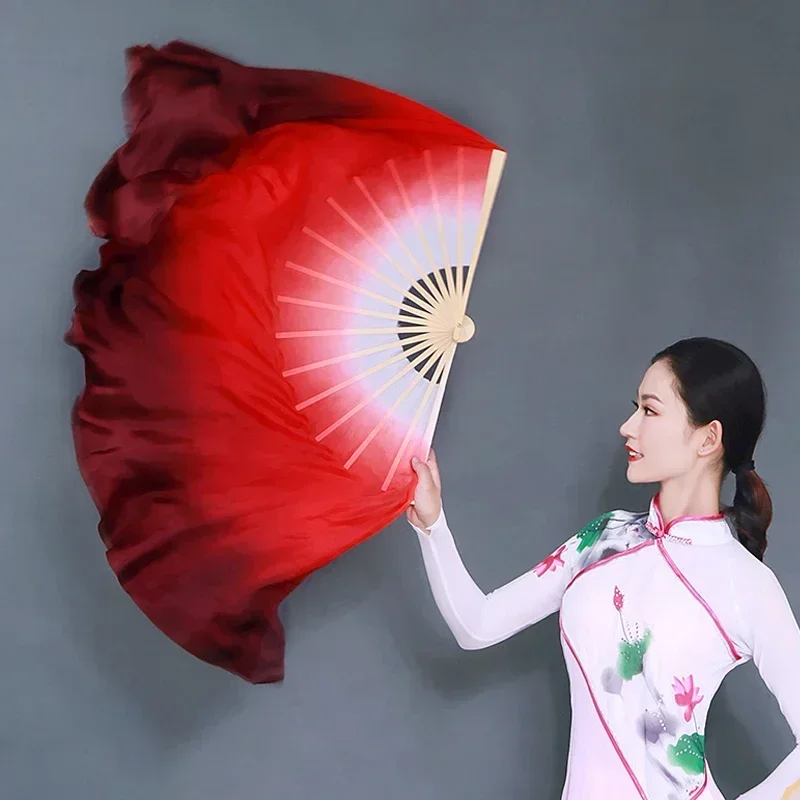 20-50Cm Double-Sided Gradient Red Silk Dance Fan for Practice Traditional Chinese Twisted Performances and Rehearsals
